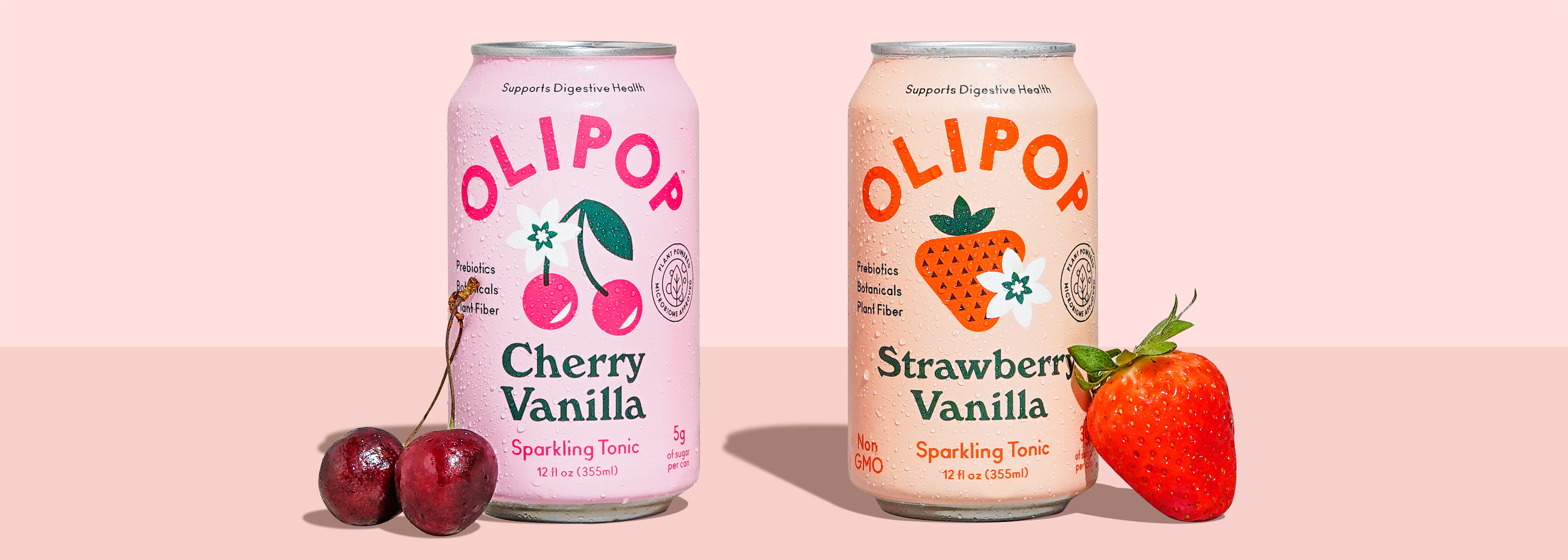 Can of Cherry Vanilla and Strawberry Vanilla OLIPOP